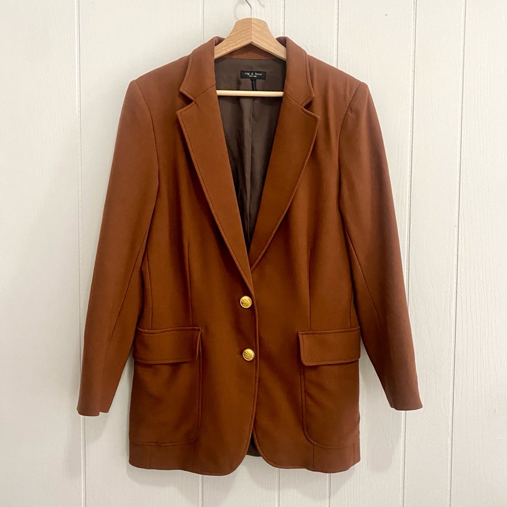 Rag & Bone Cody Stretch Wool Single-Breasted Blazer Light Brown Gold Buttons
